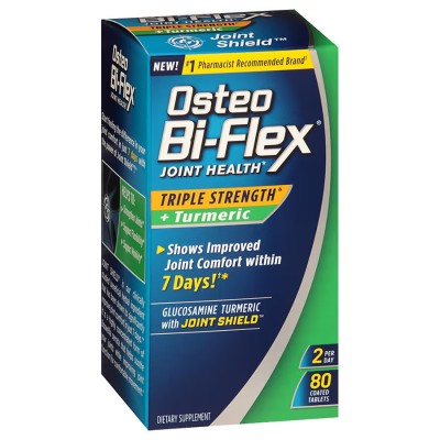 Osteo Bi-Flex, Остео Би Флекс Тройная  сила, глюкозамин с куркумой, таблетки покрытые оболочкой, 80 шт.