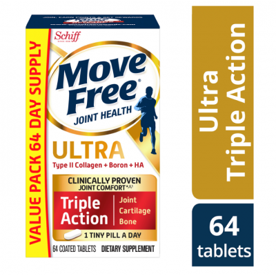 Schiff Move Free Ultra Triple Action with Type II Collagen Boron & HA Joint Supplements, 64 ct