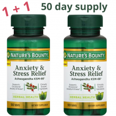 Nature's Bounty Anxiety & Stress Relief Ashwagandha KSM-66, Dietary Supplement, 2 х 50 Tablets