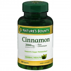 Nature's Bounty High Potency Cinnamon 2000 mg Plus Chromium Dietary Supplement, 60 Capsules 