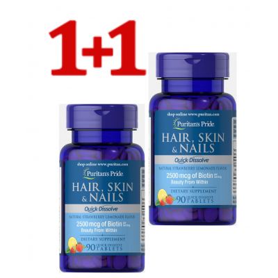 Puritan's Pride Hair Skin Nails /Волосы, Кожа, Ногти, 2 упаковки по 90 быстро растворимых таблеток