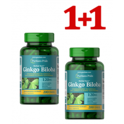 Puritan's Pride Ginkgo Biloba/ Гинкго Билоба 120 мг, 200 капсул X 2 упаковки 
