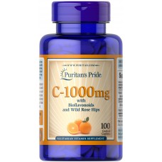 Puritan's Pride Витамин C - 1000 мг, с биофлавоноидами и шиповником, 100 таблеток покрытых оболочкой