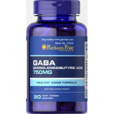 Puritan's Pride GABA Гамма-аминомасляная кислота,750 мг, 90 капсул с быстрым высвобождением