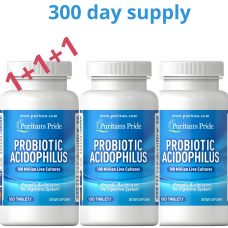 Puritan's Pride Probiotic Acidophilus, Пробиотик Ацидофилус, 100 миллионов живых культур, 100 таблеток ( 3 упаковки)