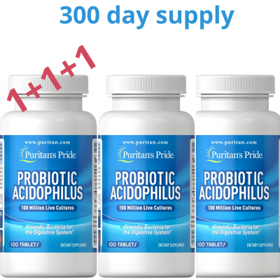 Puritan's Pride Probiotic Acidophilus, 100 Million Live Cultures, 100 tablets (3 packs)