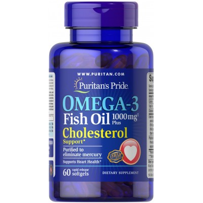 Puritan's Pride Omega 3 Fish Oil Plus Cholesterol Support 1000 mg, 60 soft gels