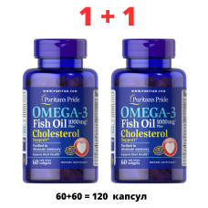 Puritan's Pride Омега-3 рыбий жир Плюс поддержка уровня холестерина, 60 шт. x 2 упаковки
