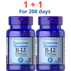 Puritan's Pride Витамин B-12 2500 мкг, микротаблетки, 2 уп Х 100 шт.