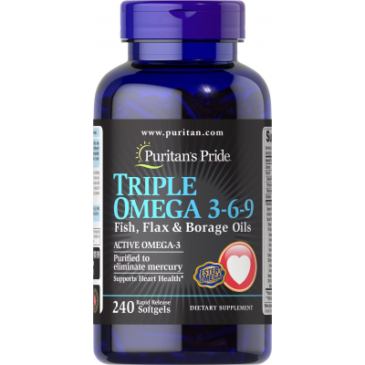 Puritan's Pride Triple Omega 3-6-9 Fish, Flax & Borage Oils with Evening Primrose Oil, 240 Softgels