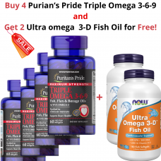 Купите 4 Puritan's Pride Maximum Strength Triple Omega 3-6-9, 4 x 60 шт и получите 2 Now Ultra Omega 3 +D3, 2 x 90 шт бесплатно