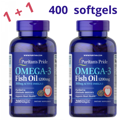 Puritan's Pride Omega-3 Fish Oil 1200 mg, 2 x 200 softgels