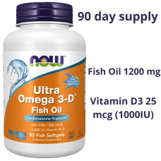 Now Ultra Omega 3-D, 600 EPA/300 DHA, 90 мягких капсул с рыбой