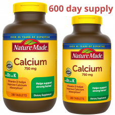 Nature Made カルシウム 750 mg、D3 およびビタミン K 配合、2 x 300 錠