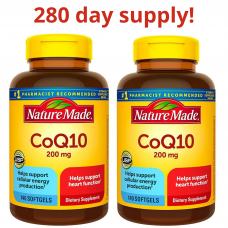 Nature Made CoQ10, 200 мг, пищевая добавка для поддержки здоровья сердца, 2 x 140 мягких таблеток