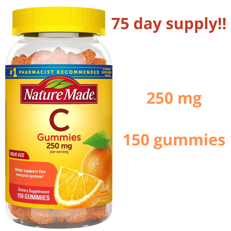 Nature Made Vitamin C 250 mg per serving, Dietary Supplement for Immune  Support, 150 Gummies, 75 Day Supply