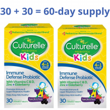 Culturelle Kids Immune Defense, здоровье иммунитета и верхних дыхательных путей, жевательные таблетки, 2 X 30 шт