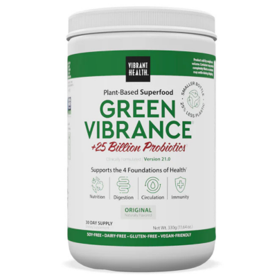 Vibrant Health Green Vibrance 植物由来スーパーフードサプリメント + 250億のプロバイオティクス、330 g