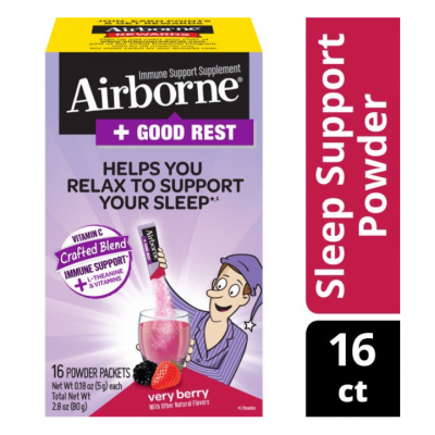 AirBorn Помощь Иммунной Системе + Хороший сон порошок cо вкусом ягод и витамином С, 16 пакетиков по 5 гр., пищевая добавка