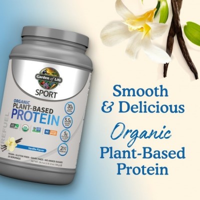 Garden of Life SPORT Organic Plant-Based Protein,Vanilla 29.6oz (840g) Powder