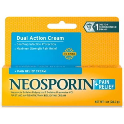 Neosporin + Pain Relief/ Крем двойного действия с антибиотиком Неоспорин + обезболивание для первой помощи, 28,3 г