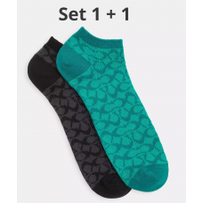 Coach Signature Ankle Socks, Set of 2, Bright Green & Black