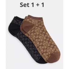 Coach Signature Ankle Socks, Set of 2, Khaki & Black