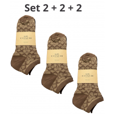 Coach Signature Ankle Socks, 3 x Sets of 2, Khaki & Black