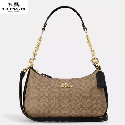 Coach Teri Shoulder Bag In Signature Canvas Gold/Khaki/Black