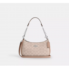 Coach Teri Shoulder Bag In Signature Canvas Tan Silver  Coach Teri Shoulder Bag In Signature Canvas Tan Silver