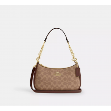 Coach Teri Shoulder Bag In Signature Canvas /Gold/Tan/Brown Coach Teri Shoulder Bag In Signature Canvas /Gold/Tan/Brown
