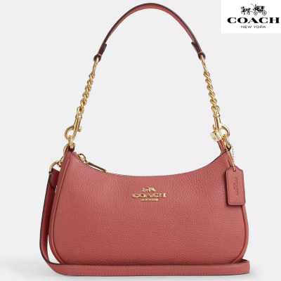 Coach テリ ショルダー バッグ 、ペブルドレザー/ゴールド/タフィーピンク