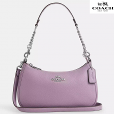 Coach Сумочка на плечо Teri кожаная  фиолетовая с серебром