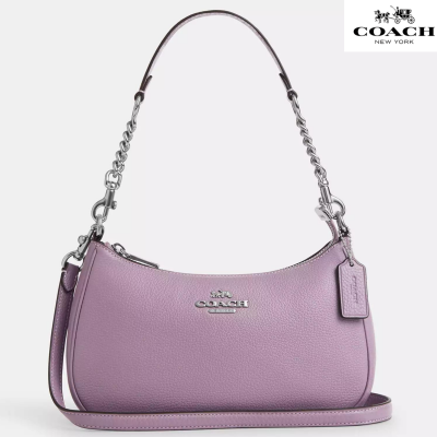 Coach テリ ショルダー バッグ 、ペブルドレザー/バイオレット/シルバー