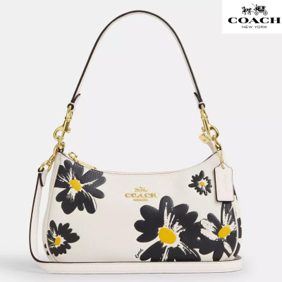 Coach テリ ショルダー バッグ 、ペブルドレザー 花柄ノベルティプリント付き/ゴールド/チョークマルチ