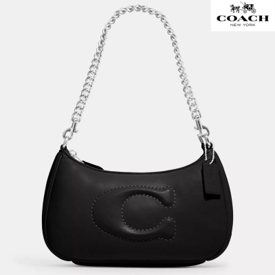 Coach Сумочка на плечо Teri Shoulder Bag c фирменной отстрочкой, гладкая кожа/серебро/черный