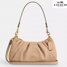 Coach Сумочка на плечо Teri Shoulder Bag со складками, бежевая с золотом