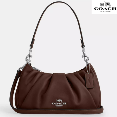 Coach Сумочка на плечо Teri Shoulder Bag со складками, коричневая с серебром