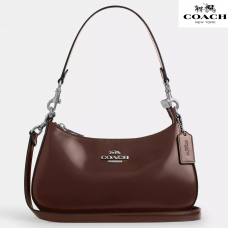 Coach Сумочка на плечо Teri Shoulder Bag глянцевая кожа Спаццолато, кленово-коричневая с серебром  