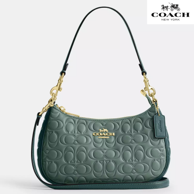 Coach Teri Shoulder Bag In Blocked Signature Leather Gold/Sage/Dark Turquoise