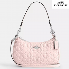 Coach Teri Shoulder Bag In Blocked Signature Leather /Silver/Blush