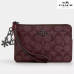 Coach Boxed Corner Zip Wristlet In Signature Canvas With Charms Gunmetal/Wine Multi