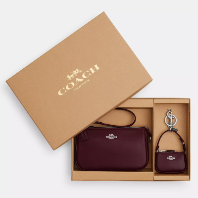 Coach コーチギフトセットNolita 19レザーハンドバッグキーホルダーシルバー/ボルドー