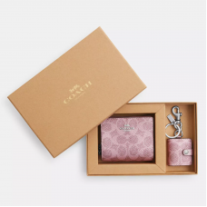 Coach  コーチ 箱入りスナップ財布と額縁バッグチャーム  シグネチャーキャンバスシルバーピンク