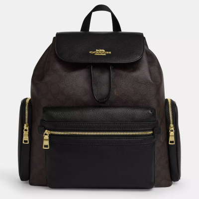 Coach Baby Backpack In Signature Canvas Gold/Walnut/ Black