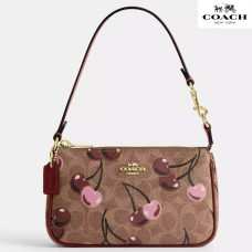 Coach Nolita 19 из фирменной канвас c вишневым принтом, золото/ коричневый/ розовый