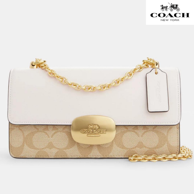 Coach バック  Eliza フラップ クロスボディ バッグ シグネチャー キャンバス/ゴールド/ライト カーキ チョーク