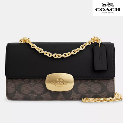 Coach Eliza Flap Crossbody Bag In Signature Canvas/Gold/Brown Black