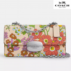 Coach Eliza Flap Crossbody Bag With Floral Print leather/Silver/Ivory Multi
