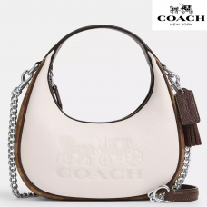 Сумка через плечо Coach мини Carmen из фирменного канвас и натуральной кожи, белая с серебром